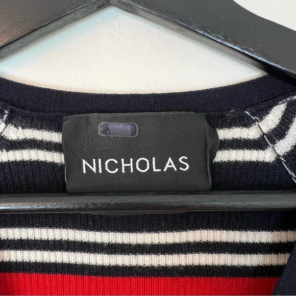 Nicholas Rib Knit Stripe Wool Bodycon Cardigan Dress Black Red XS Classic Winter - Picture 3 of 7